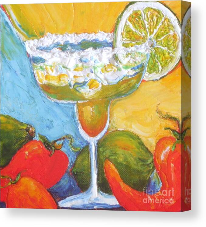Margarita Art Canvas Print featuring the painting Margarita and Chile Peppers by Paris Wyatt Llanso