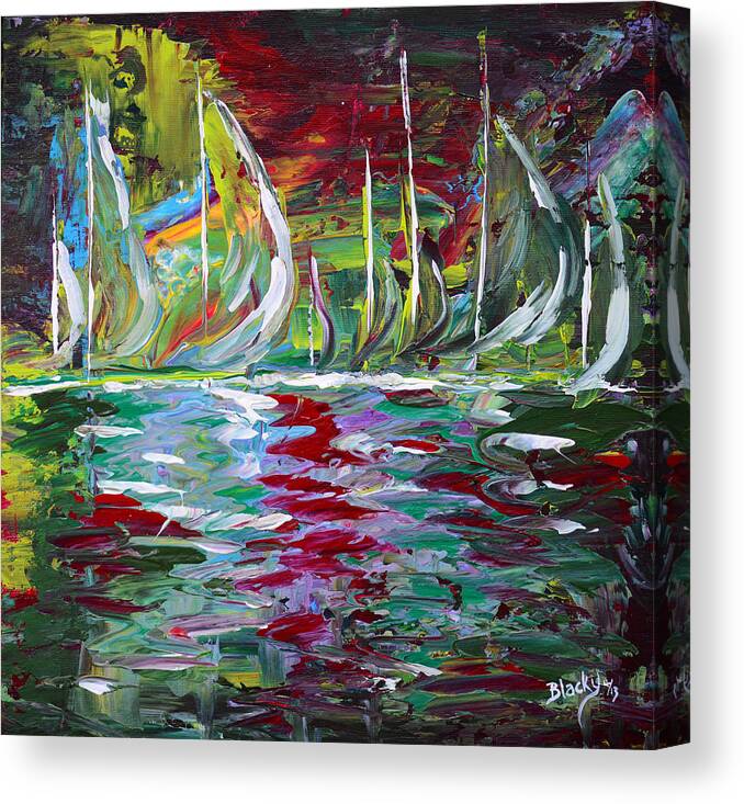 Modern Canvas Print featuring the painting Marina Nights by Donna Blackhall