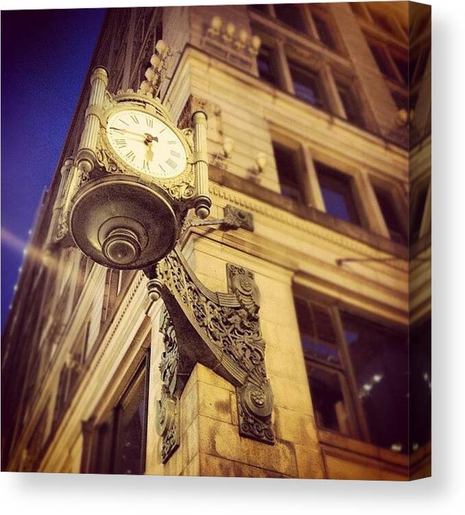  Canvas Print featuring the photograph Marshall Field's Clock- Chicago by Mike Maher