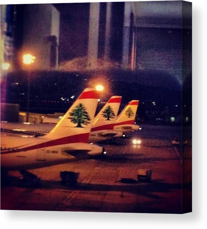 Beautiful Canvas Print featuring the photograph #mea #airport #plane #ig_leb by Velvet Piana