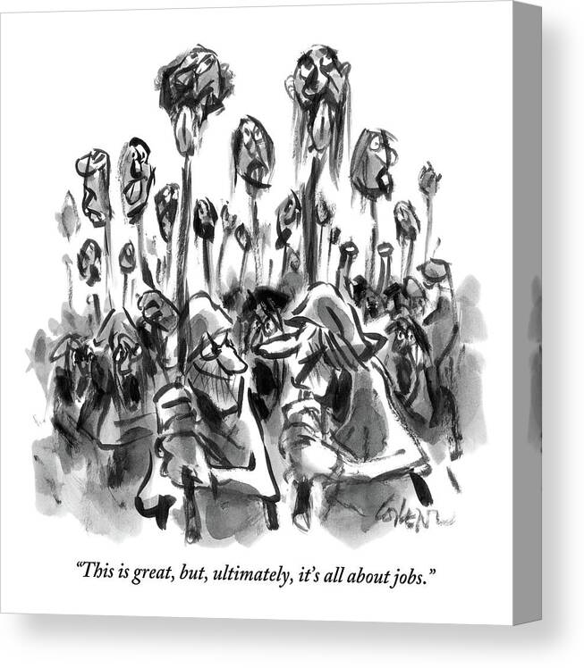 Jobs Canvas Print featuring the drawing Medieval Rabble Rousers Mob Surrounding Heads by Lee Lorenz