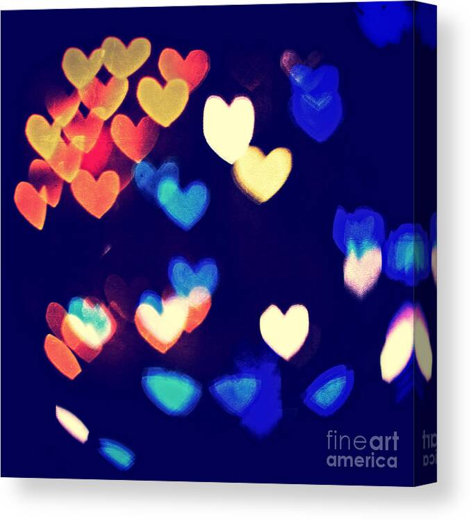 Heart-shaped Canvas Print featuring the photograph Messy and Colorful Bokeh Hearts with Vintage Feel IV by Beverly Claire Kaiya