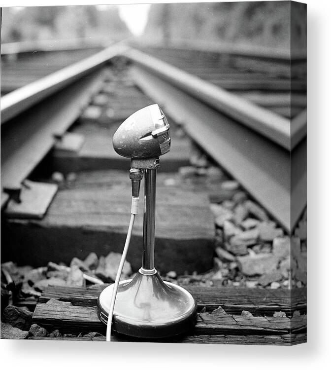 Outdoors Canvas Print featuring the photograph Microphone On Train Tracks by Richard Rutledge