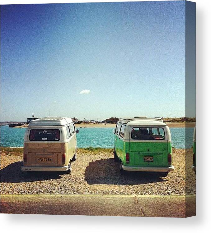 Vwlove Canvas Print featuring the photograph Mine And My Dads Buses Down The Beach by Jimmy Lindsay