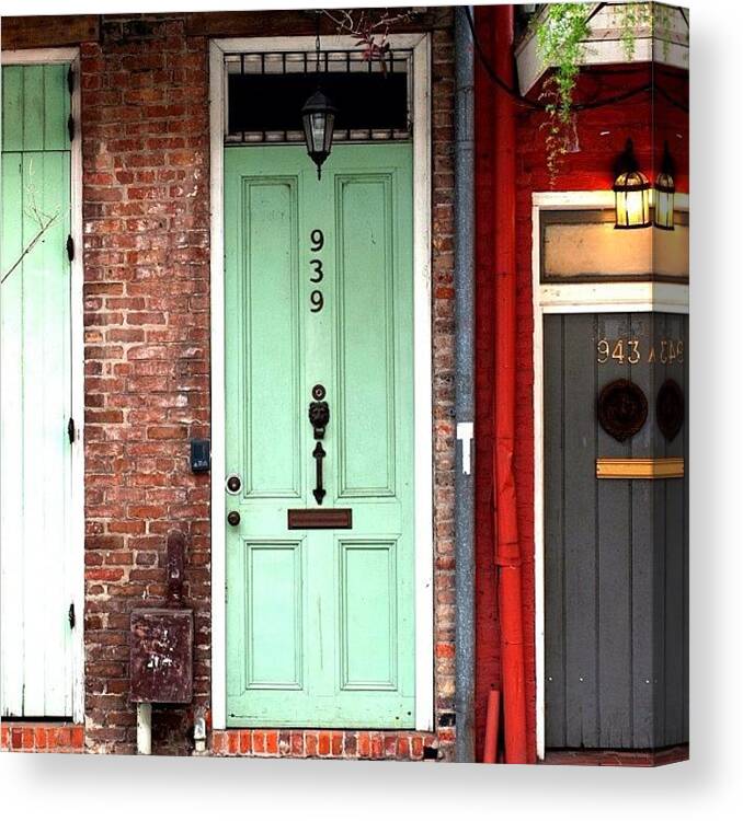  Canvas Print featuring the photograph Mint Door — In The French Quarter Of by Alyson Ss