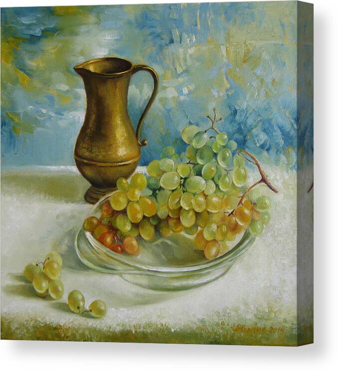 Grapes Canvas Print featuring the painting Missing autumn by Elena Oleniuc