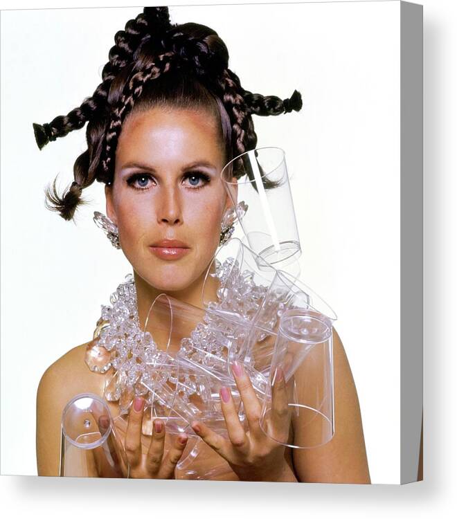 Hair Canvas Print featuring the photograph Model Holding Plastic Cups by Bert Stern
