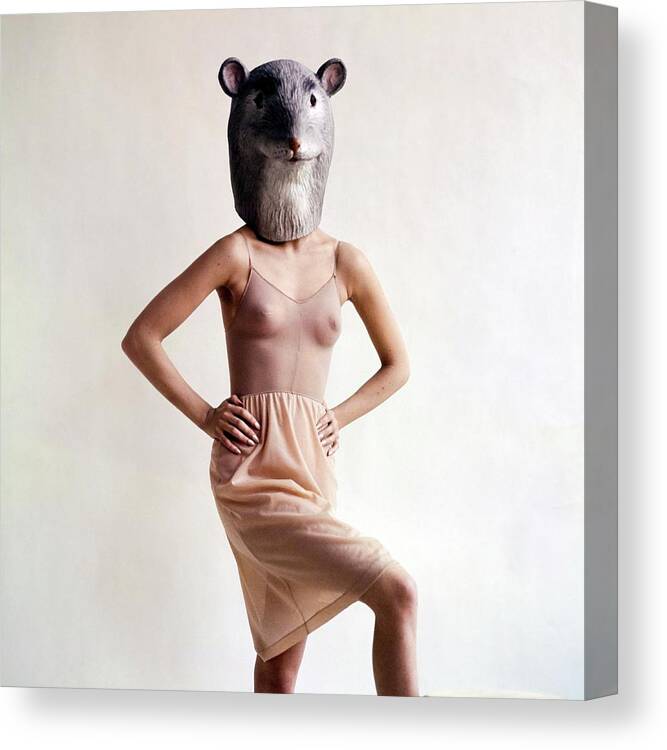 Fashion Canvas Print featuring the photograph Model Wearing A Mouse Mask by Gianni Penati