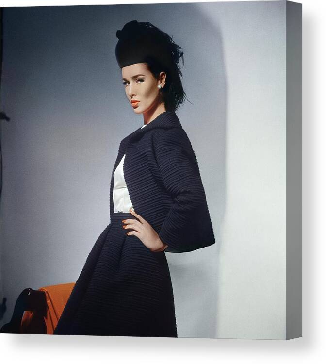 Eye Contact Canvas Print featuring the photograph Model Wearing Scaasi Jacket by Horst P. Horst