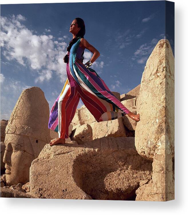 Fashion Canvas Print featuring the photograph Model Wearing Silk Dinner Pajamas In Goreme by Henry Clarke