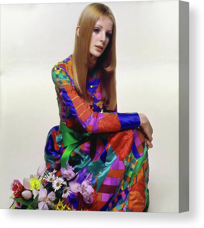 Fashion Canvas Print featuring the photograph Model Wearing Yves Saint Laurent by Bert Stern
