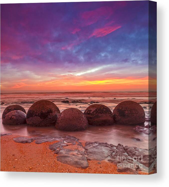 Beach Canvas Print featuring the photograph Moeraki Boulders Otago New Zealand by Colin and Linda McKie
