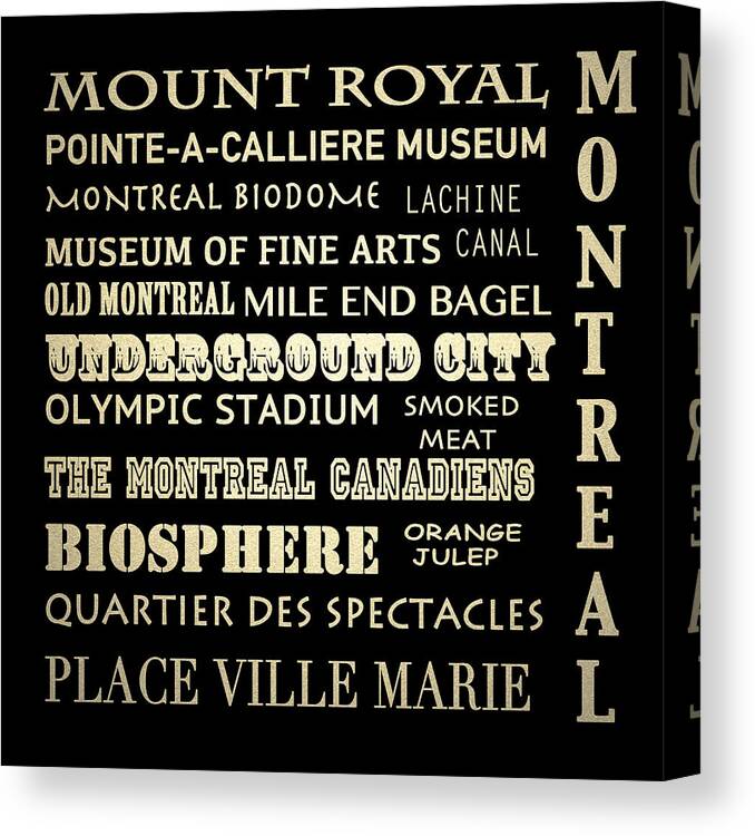 Montreal Canvas Print featuring the digital art Montreal Quebec Famous Landmarks by Patricia Lintner