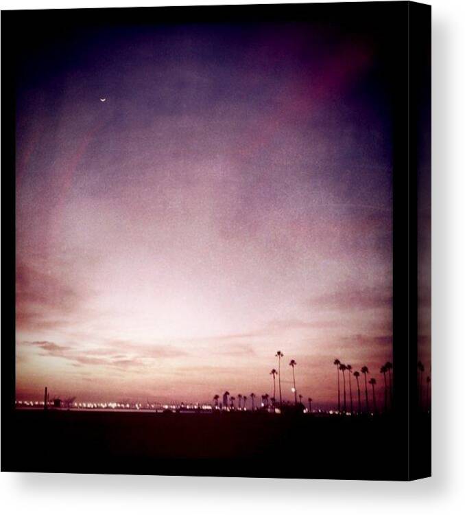 Long Beach Canvas Print featuring the photograph Moon over Long Beach by Amy Pirtle