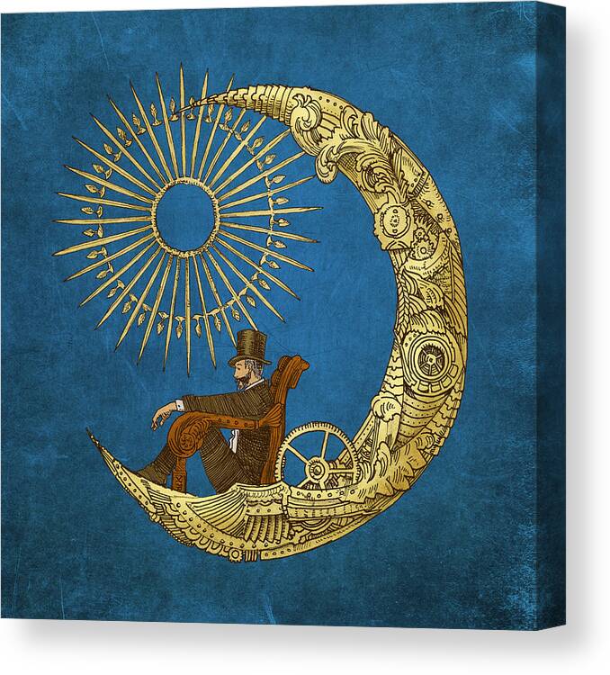Blue Canvas Print featuring the digital art Moon Travel by Eric Fan