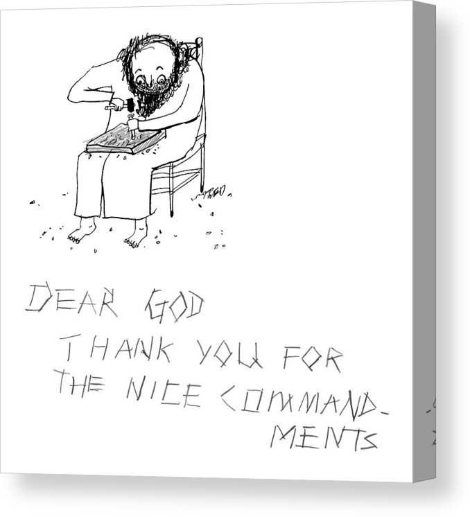 Ten Commandments Canvas Print featuring the drawing Moses Engraves Dear G-d by Edward Steed