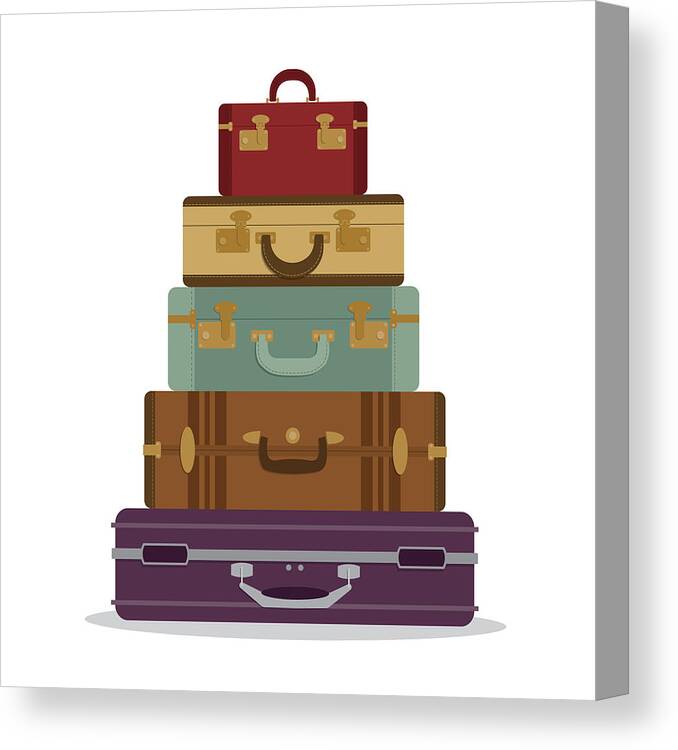 White Background Canvas Print featuring the drawing Mountain vintage suitcases by Discan