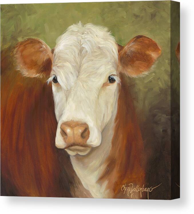 Hereford Cow Canvas Print featuring the painting Ms Sophie - Cow Painting by Cheri Wollenberg