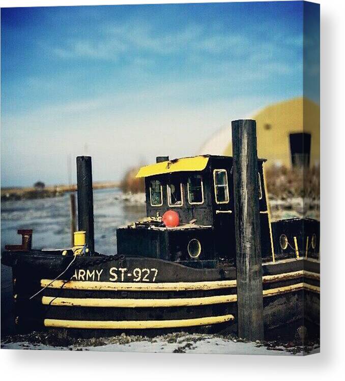 Tugboat Canvas Print featuring the photograph #mvdp #boat #winter #newjersey #peir by Malcolm Van Atta III