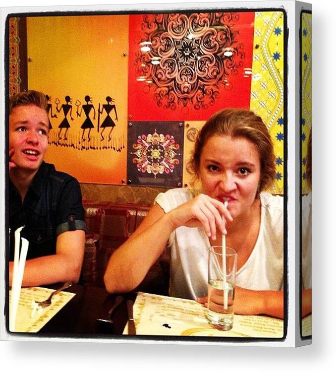  Canvas Print featuring the photograph My Beautiful Kids Eating Indian by Heidirt Tobiassen