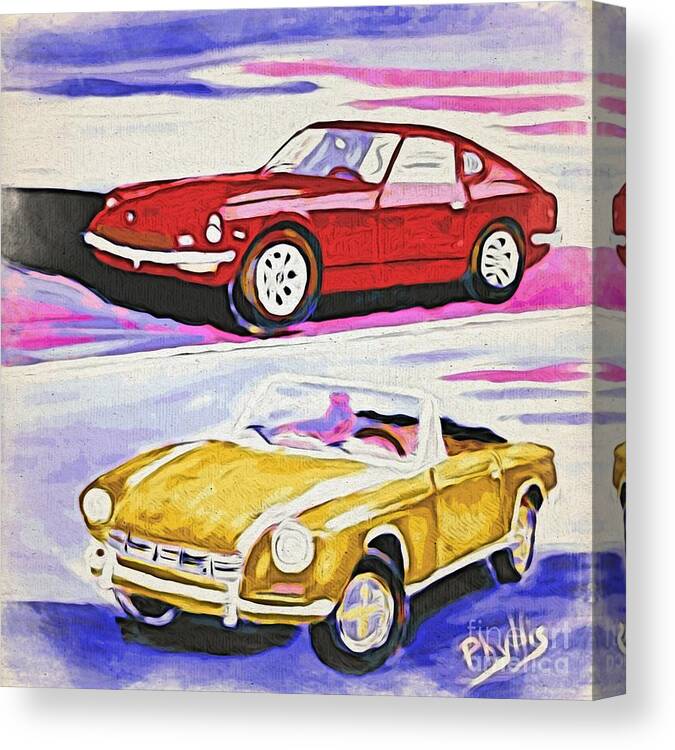 1975 Datsun 240z Canvas Print featuring the painting My Cars of The Past by Phyllis Kaltenbach
