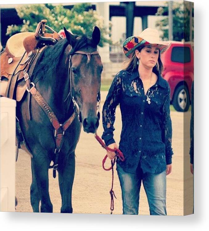 Cowgirl Canvas Print featuring the photograph Cowgirl and her horse by Morgan Yates