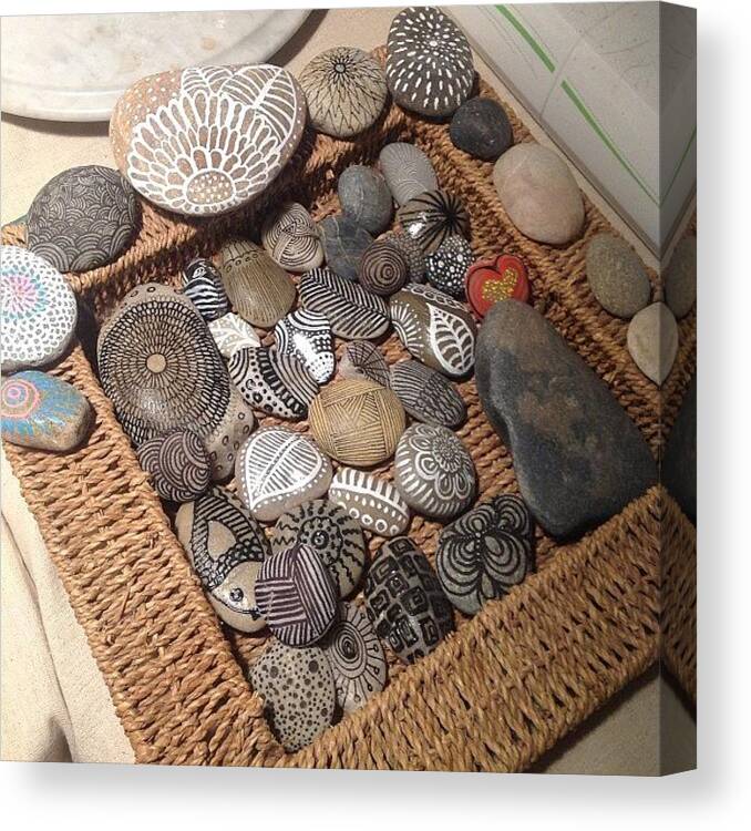 Paintedrocks Canvas Print featuring the photograph My New Basket Of #paintedrocks ..these by Robin Mead