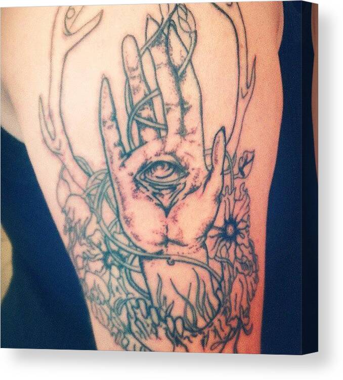 Antlers Canvas Print featuring the photograph My #new #tattoo #occult #hamsa #antlers by Bee Mcmahon