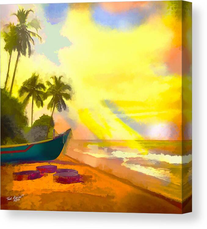 Beach Art Paintings Canvas Print featuring the painting My Special Island by Ted Azriel