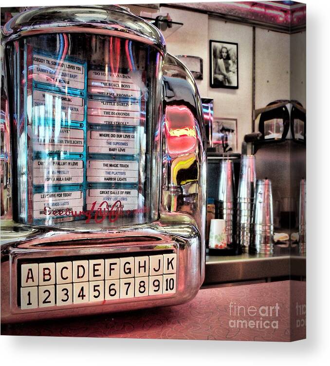 Diner Canvas Print featuring the photograph Name That Tune by Peggy Hughes