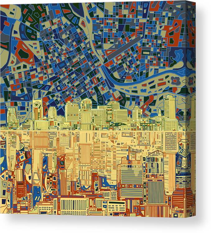 Nashville Canvas Print featuring the painting Nashville Skyline Abstract 9 by Bekim M