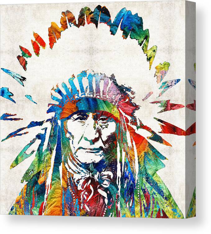 Native American Canvas Print featuring the painting Native American Art - Chief - By Sharon Cummings by Sharon Cummings