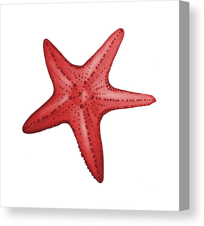 Red Canvas Print featuring the digital art Nautical Red Starfish by Michelle Eshleman