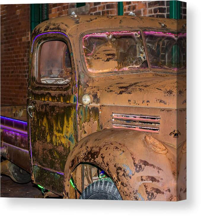 1930 Dodge Truck Canvas Print featuring the photograph Neon and Rust by James Canning