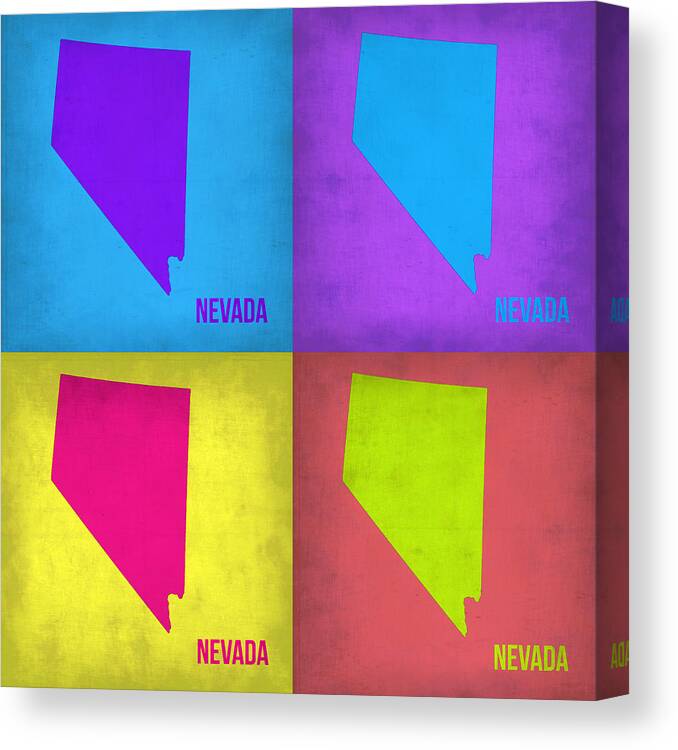 Nevada Map Canvas Print featuring the painting Nevada Pop Art Map 1 by Naxart Studio
