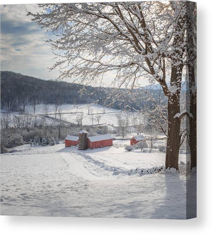Square Canvas Print featuring the photograph New England Winter Farms Morning Square by Bill Wakeley