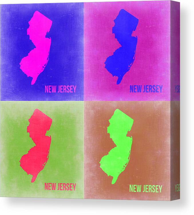 New Jersey Map Canvas Print featuring the painting New Jersey Pop Art Map 2 by Naxart Studio