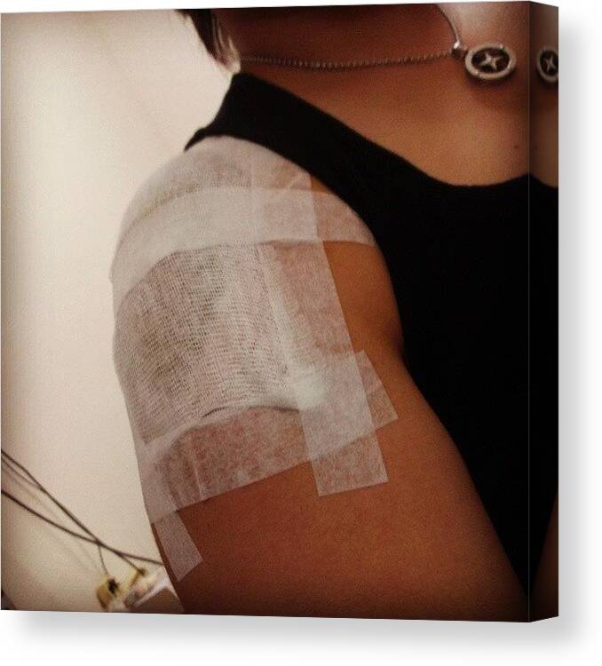 Shoulder Canvas Print featuring the photograph New tattoo  Haha #injury by Mun yee Boey