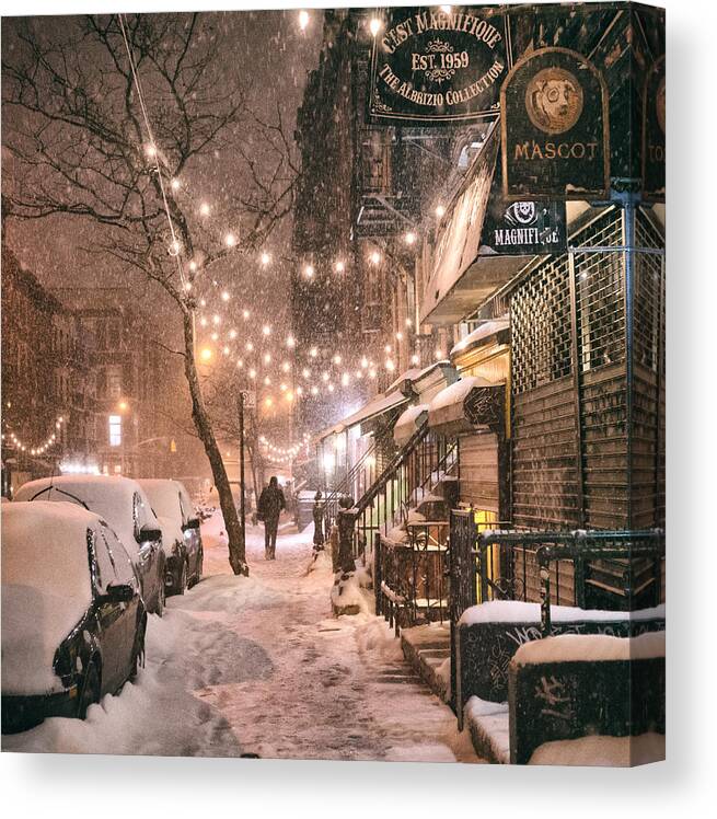 Nyc Canvas Print featuring the photograph New York City - Winter Snow Scene - East Village by Vivienne Gucwa