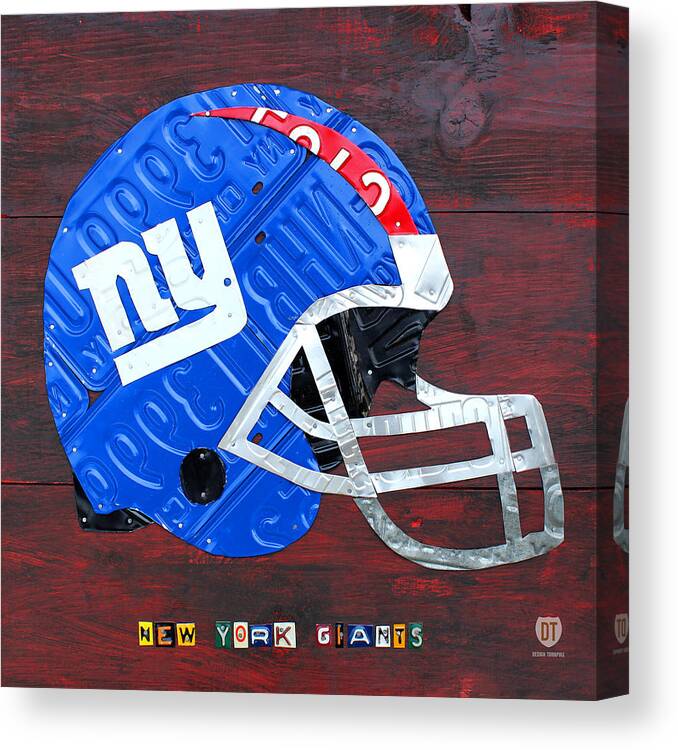 New Canvas Print featuring the mixed media New York Giants NFL Football Helmet License Plate Art by Design Turnpike