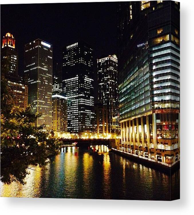 Beautiful Canvas Print featuring the photograph Nighttime In Chicago. #chicago #i #love by Blogatrixx 