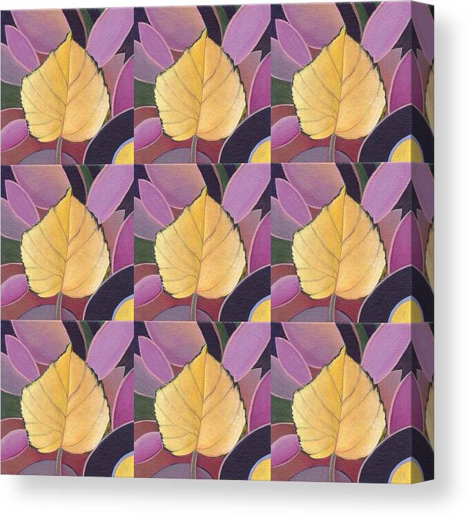 Nine Canvas Print featuring the painting Nine Golden Leaves by Helena Tiainen