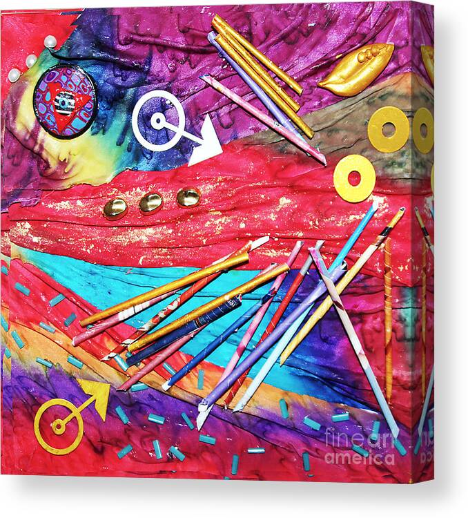 Collage Canvas Print featuring the mixed media No Time to Lose Silk Collage by Alene Sirott-Cope