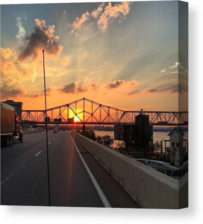Bridge Canvas Print featuring the photograph #nofilter #bridge #sunset #louisville by Shawn Hope