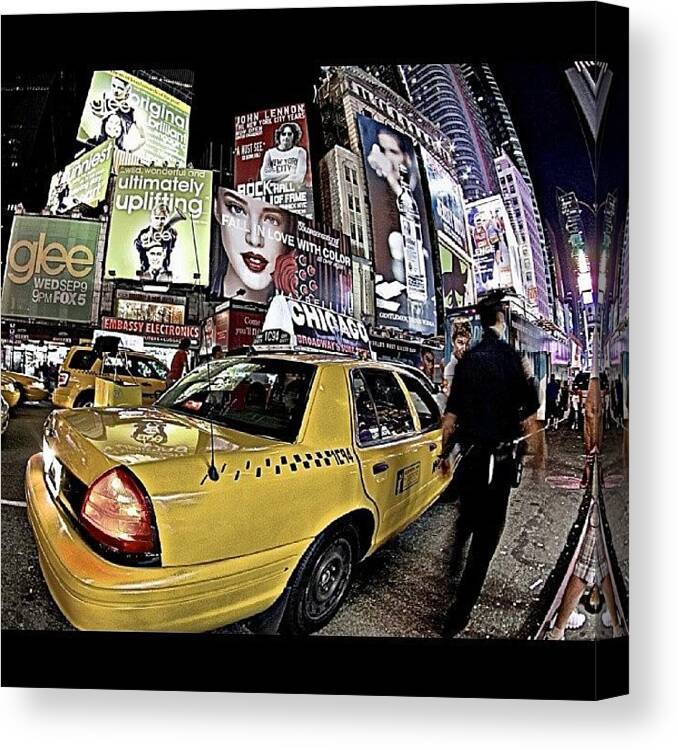 Taxi Canvas Print featuring the photograph #nycphotography #nyc #fisheye #taxi by Jonathan Nouvellon