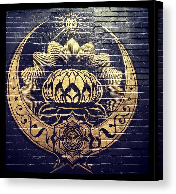 Graffiti#street#art#popart#urban#obey#shepard#fairey#peace#lotus#black#gold Canvas Print featuring the photograph Obey Peace Lotus by Arik Bennado
