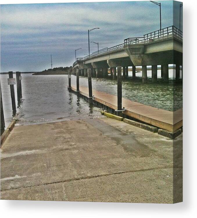Beautiful Canvas Print featuring the photograph #ocean #posts #water #shore #beach #sky by Matthew Loving