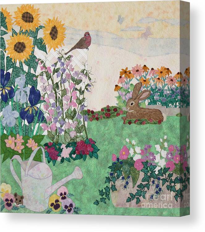 Bunny Canvas Print featuring the tapestry - textile Ode to Henry and Joys of Nature by Denise Hoag