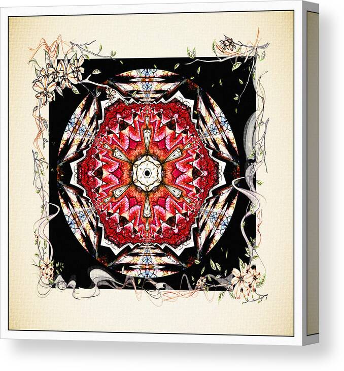 Red Canvas Print featuring the digital art Of Wine And Roses Vintage Mandala Design by Georgiana Romanovna