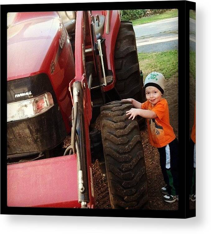  Canvas Print featuring the photograph Oh How He Will Miss The Tractor Once It by Amanda Hueston